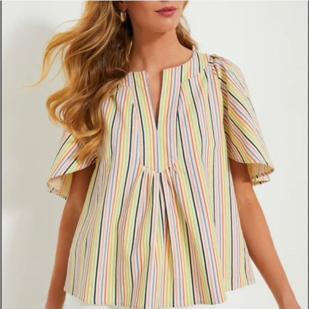 Pomander Place NWT Finley Rainbow Stripe Flutter Prep Top Beach Costal Plus XXL